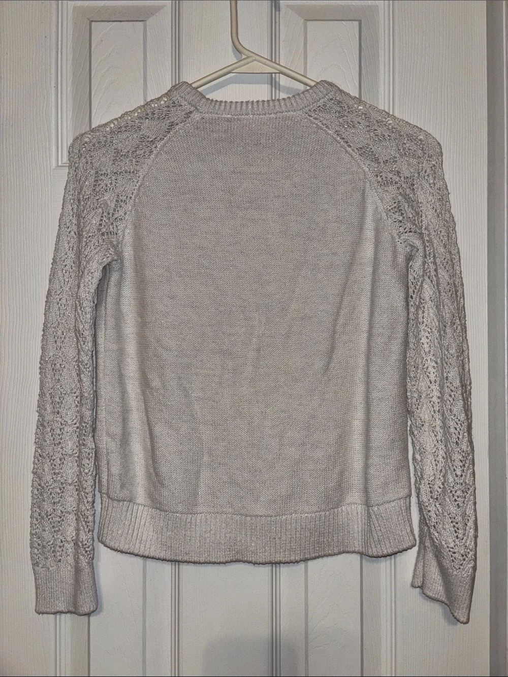 The Children's Place White & Silver Tinsel Lace-Sleeve Crewneck Sweater